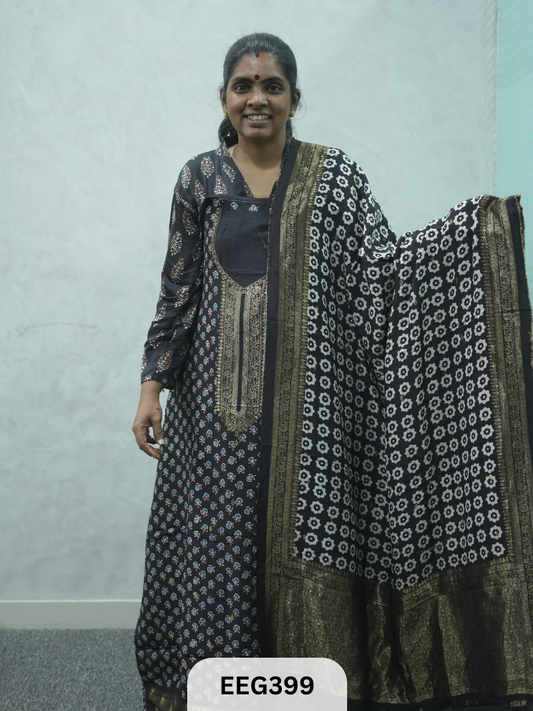 AJRAKH DOLA SILK 2 PCS-UNSTITCHED ( TOP 3.5MTR AND DUPPATA 2.25MTR ) - IMMEDIEATE DISPATCH