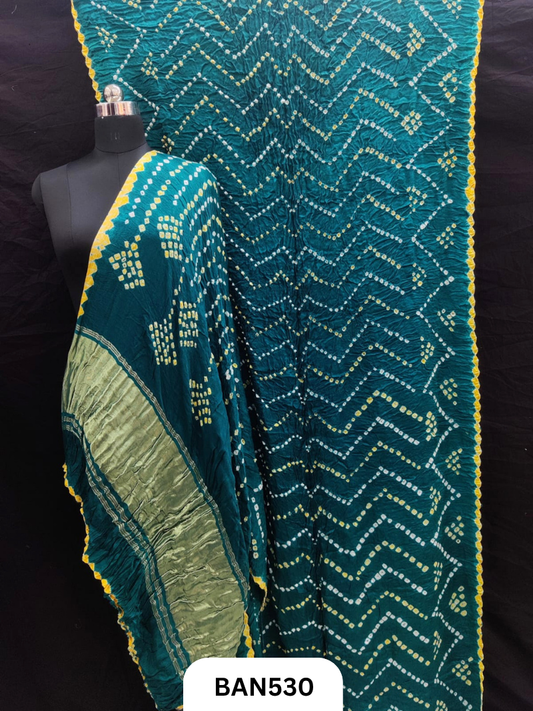 Semi gaji silk tissue pallu zig zag design bandhej saree
