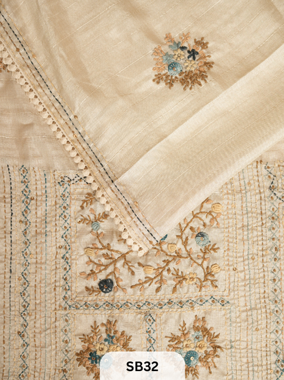 SEMI TUSSAR WITH HAND EMBROIDERY