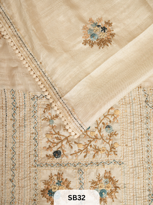 SEMI TUSSAR WITH HAND EMBROIDERY