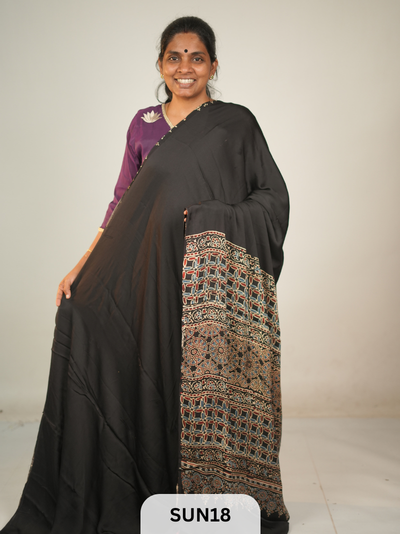MODAL SILK WITH AJRAKH HANDBLOCK PRINT SAREE