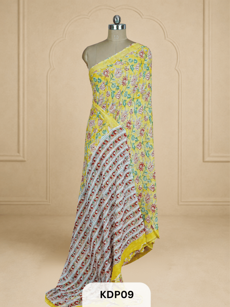 DOUBLE DIAMOND CHIFFON HANDBLOCK PRINT SAREE