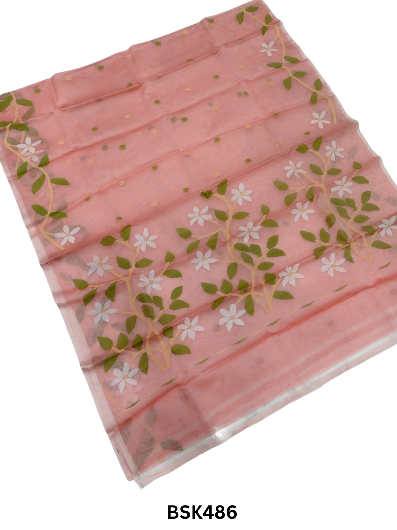Handloom Pure Muslin Jamdhani Needle Work Weave Saree