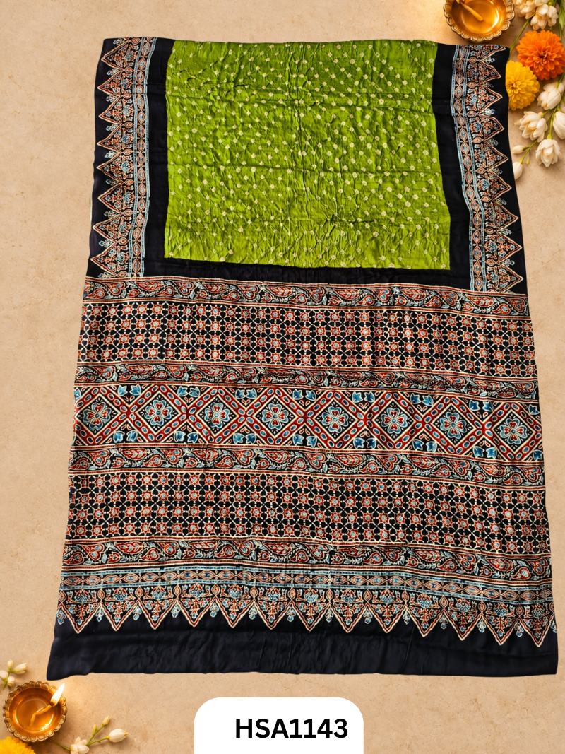 Ajarkh  Bandej Modal silk saree with blouse