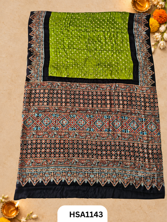 Ajarkh  Bandej Modal silk saree with blouse