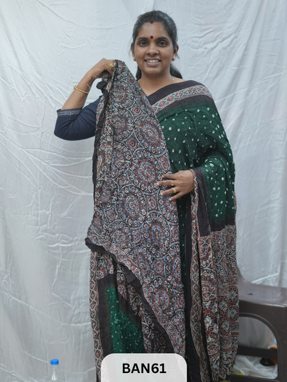 BANDHANI WITH AJRAKH SEMI GAJI SAREE