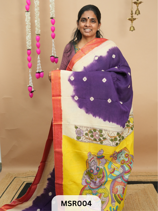 BANGLORE SILK MANGALAGIRI BORDER KALAMKARI TIE AND DIE