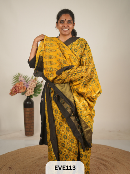 TUSSAR CHANDERI WITH GHARCHOLA - NATURAL AJRAKH HANDBLOCK