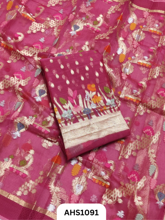 Pure Silk Kota Weaving Two Piece Dress Material  Heavy Weaving Dupatta & Kurta