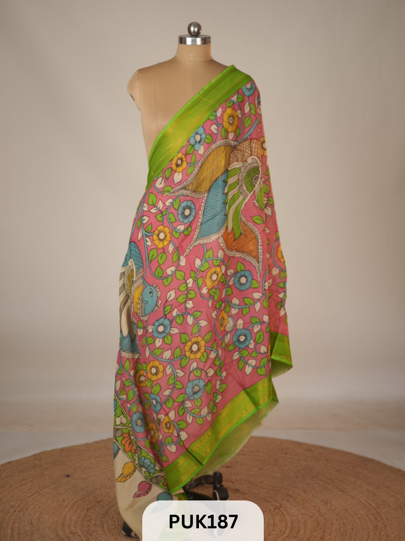 PURE PENKALAMKARI DUPPATTA - CHENNURI SILK
