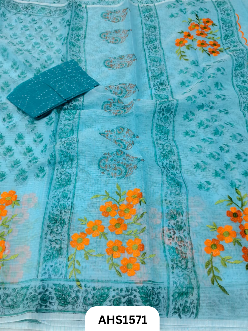 Kota Cotton Embroidery + Printed Saree