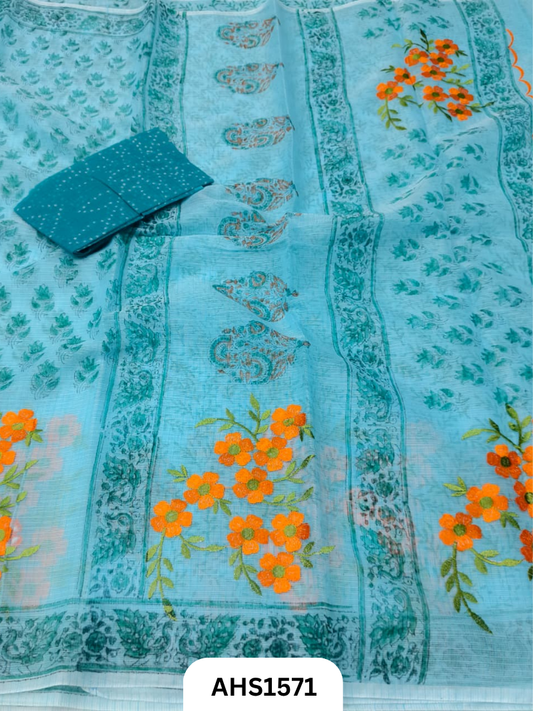 Kota Cotton Embroidery + Printed Saree