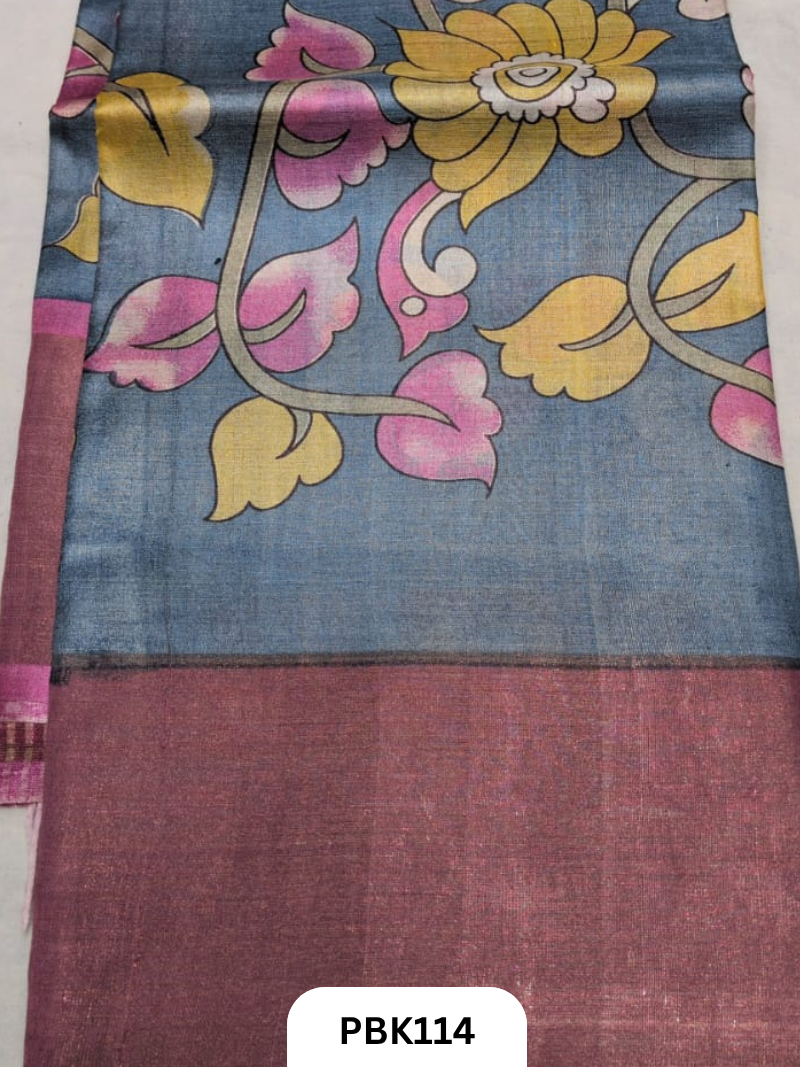 Premium Pure Tussar Silk Handblock Print Saree – Kolkata Special