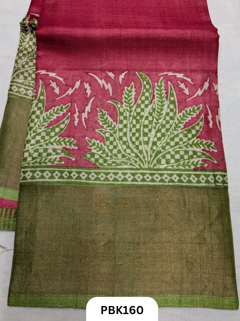 Premium Pure Tussar Silk Handblock Print Saree – Kolkata Special
