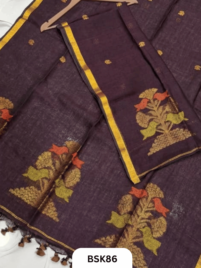 Pure Handloom Linen Salwar Suit with Jamdani and Meenakari weave  Top 2.7 mtr  Duppata Rs 2.5mtr