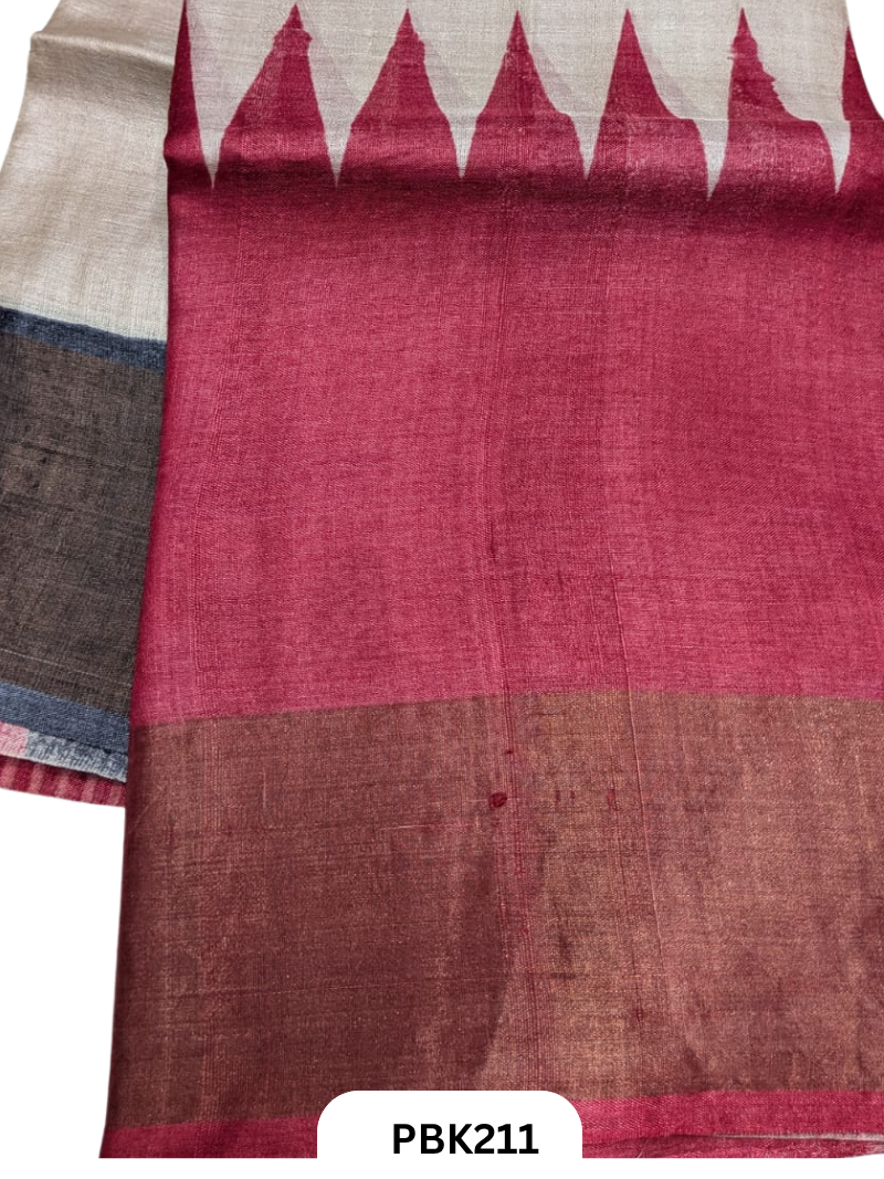 Premium Pure Tussar Silk Handblock Print Saree – Kolkata Special