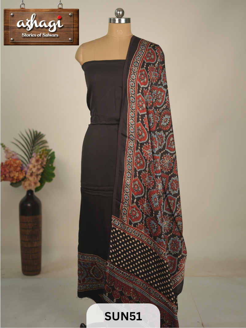 MODAL SILK WITH AJRAKH PRINT 2 PCS SUIT