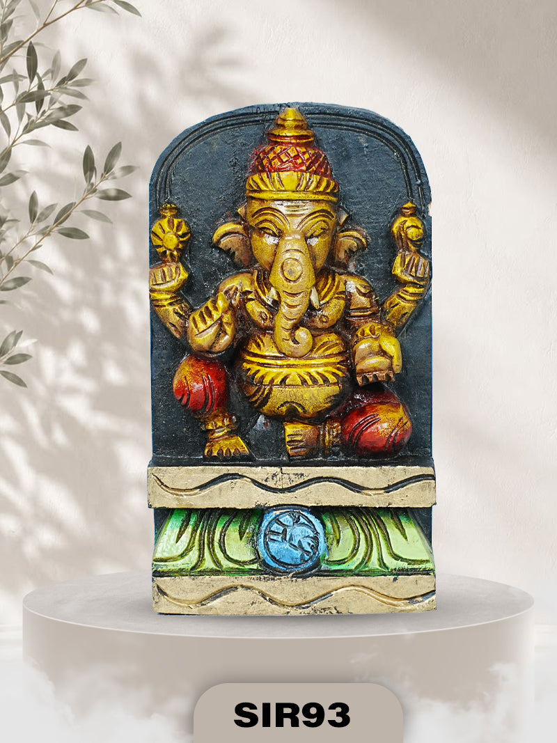 ARTISAN WOODEN LORD GANESHA WALL PANEL  HANDCRAFTED SPIRITUAL DECOR | H:9 INCH W:4.5 INCH