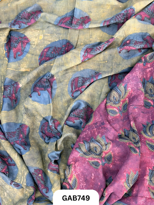 Nashpal & Pomegranate Peel Printed Modal Silk Sarees with blouse