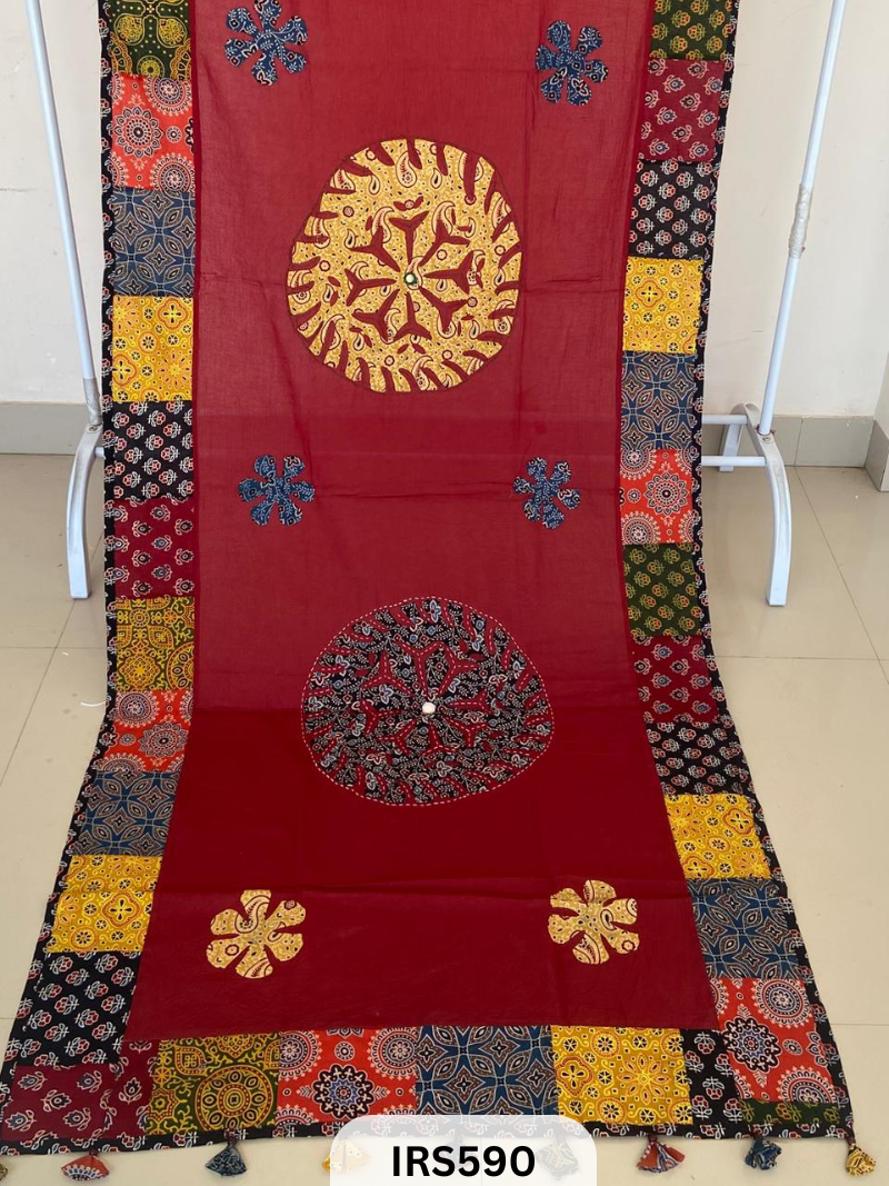 AJRAKH PATCH WORK AND HAND MIRROR WORK DUPATTA - 2.5MTR LENGTH AND 34 PANA