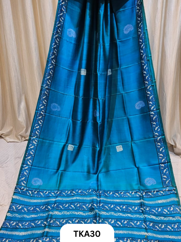 Pure Bishnupuri Silk Dual Shade Handblock