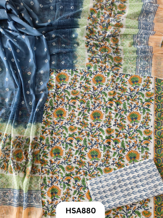 Exclusive Bandhej Handblock Print Salwar Suit 3pcs