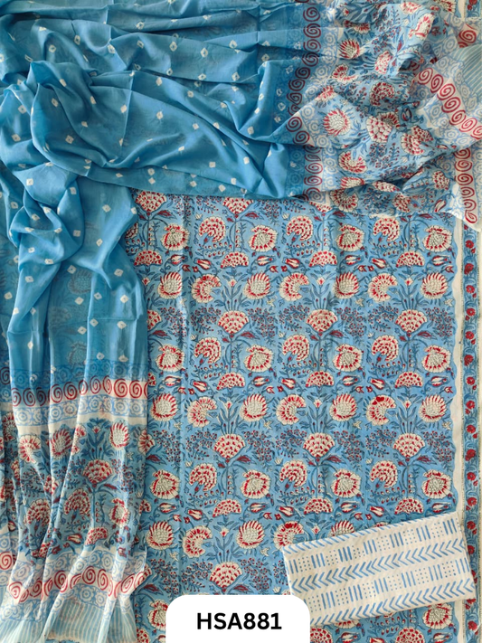 Exclusive Bandhej Handblock Print Salwar Suit 3pcs