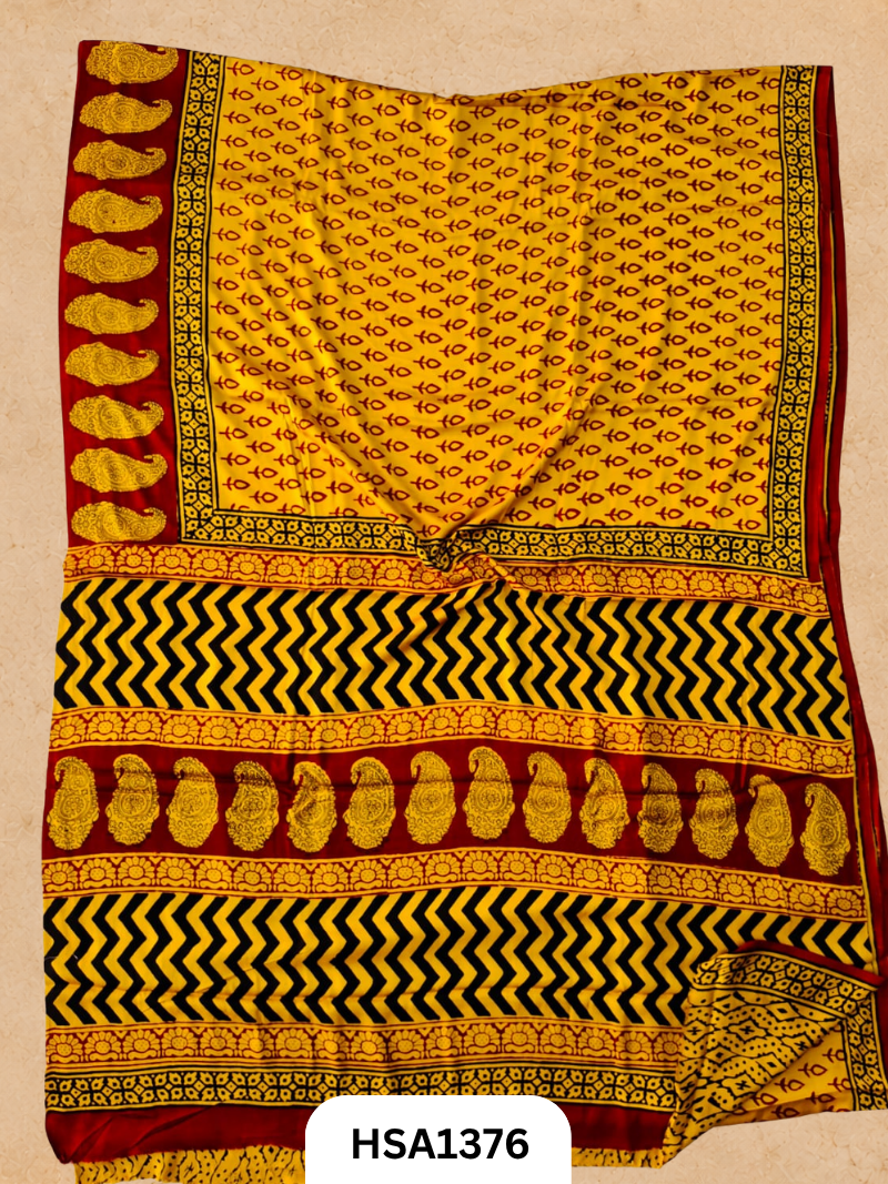 Modal Silk With Bagru Barg Print Sarees With Blouse