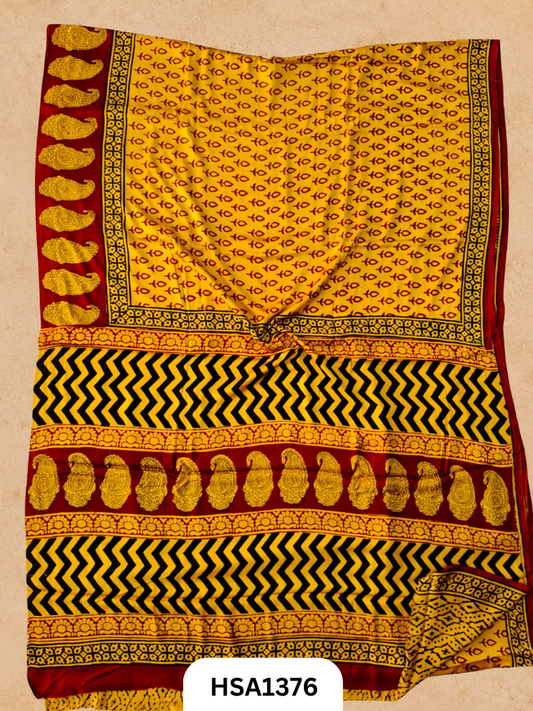 Modal Silk With Bagru Barg Print Sarees With Blouse