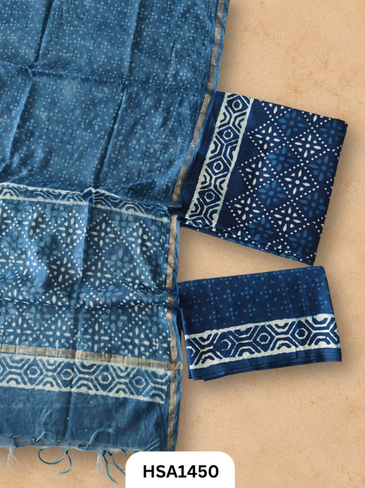 HandBlock Printed Chanderi Silk Dupatta With Cotton Suits -Top 2.5M Duptta 2.5M