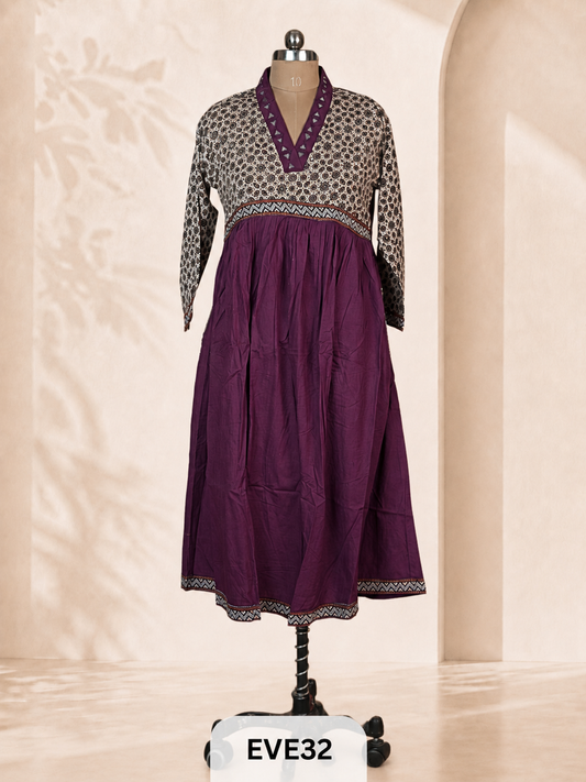 AJARKH COTTON ANARKALI MIRROR WORK KURTI