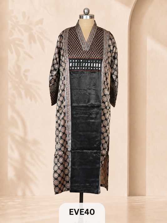 MASHRU SILK AJRAKH HAND MIRROR WORK