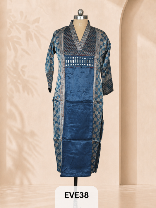 MASHRU SILK AJRAKH HAND MIRROR WORK