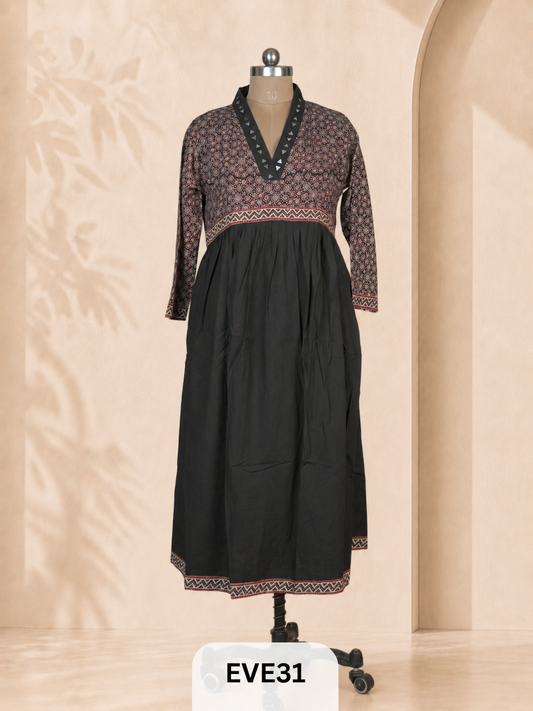 AJARKH COTTON ANARKALI MIRROR WORK KURTI