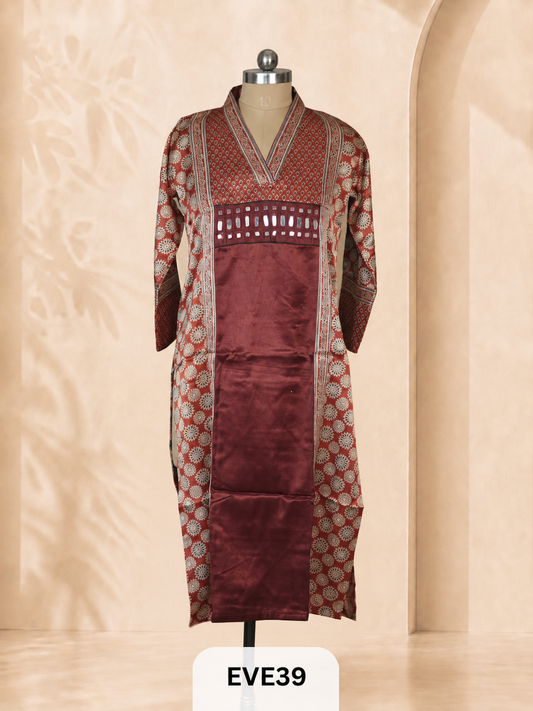 MASHRU SILK AJRAKH HAND MIRROR WORK