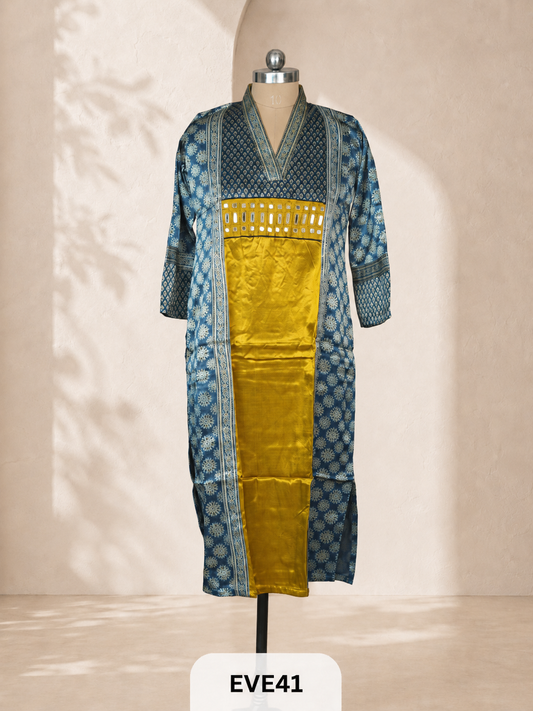 MASHRU SILK AJRAKH HAND MIRROR WORK