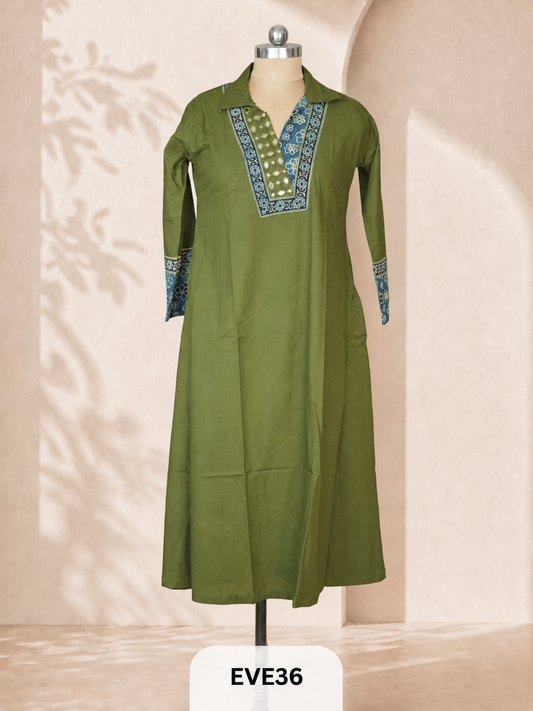 COTTON AJARKH ETHNIC MIRROR WORK KURTI