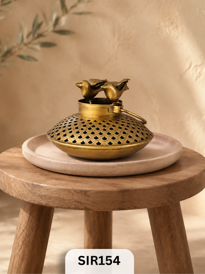 Golden Twin Birds Bakhoor Burner / Candle Holder | Brass Coated