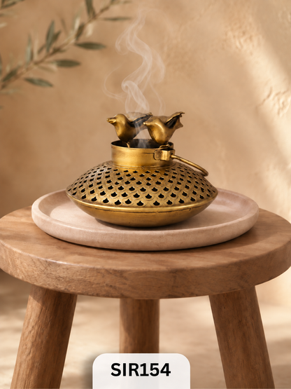 Golden Twin Birds Bakhoor Burner / Candle Holder | Brass Coated