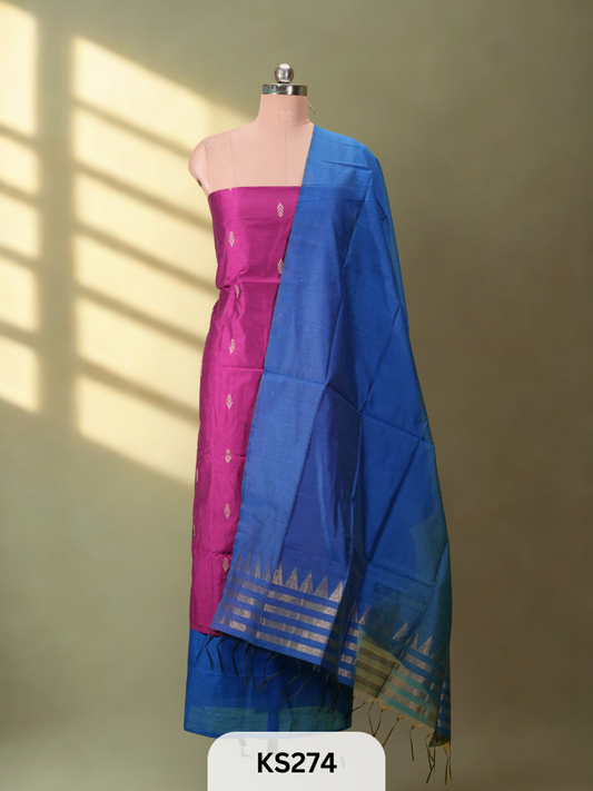 Dupion Silk 3-Piece Salwar Suit | Pink | Blue