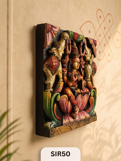GAJA LAKSHMI WOODEN WALL PANEL - Height 12" INCH, WIDTH 12"INCH