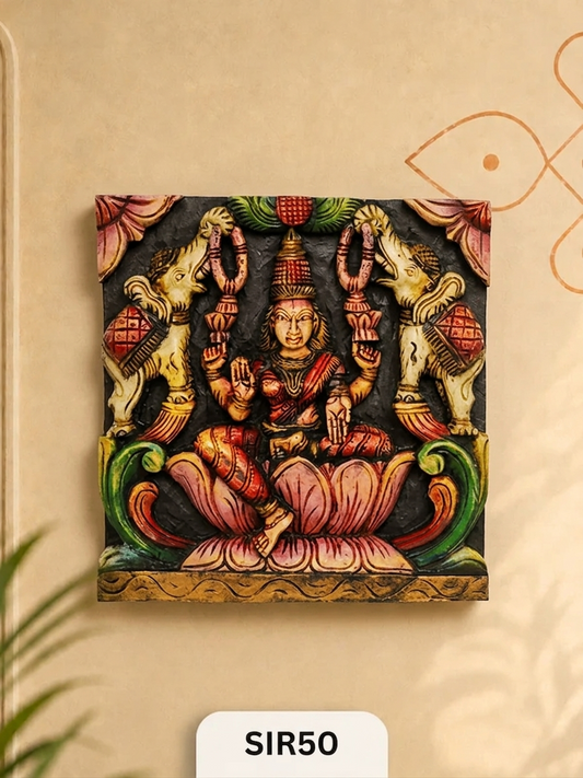 GAJA LAKSHMI WOODEN WALL PANEL - Height 12" INCH, WIDTH 12"INCH