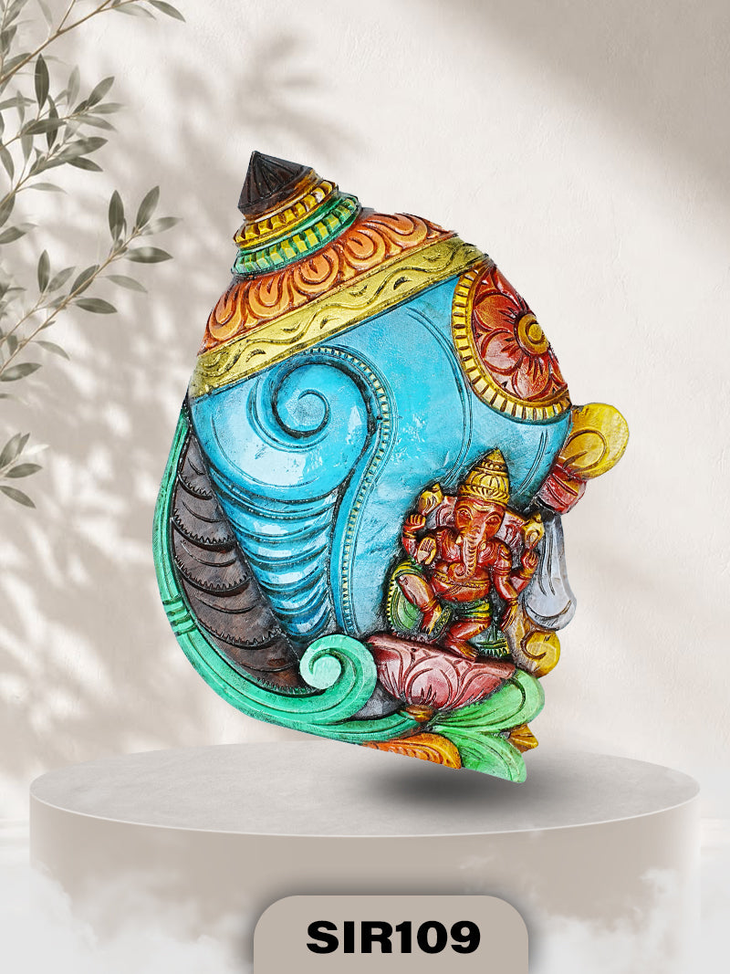 Handcrafted Wooden Ganesha Wall Hanging  Premium Shankh Vinayak Wall Decor | H:19 W:14
