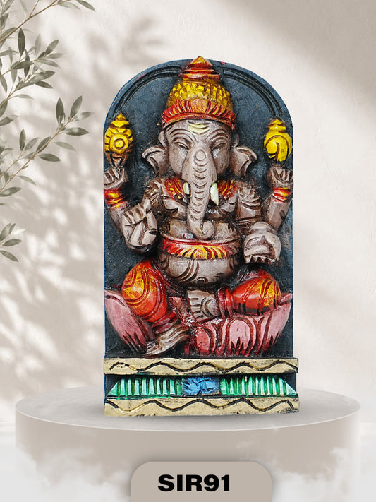 HERITAGE WOODEN LORD GANESHA IDOL  HANDCRAFTED VASTU WALL DECOR | H:9 INCH W:4.5 INCH