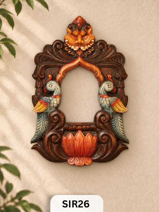 Wooden Yazhi With Parrot Wall Hanging - Height 17.5" INCH, WIDTH 12"INCH