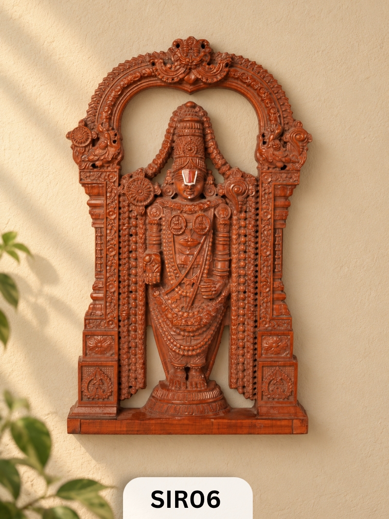 Wooden Lord Perumal Wall Hanging - Height 12" INCH, WIDTH 9"INCH