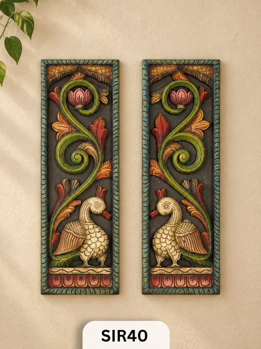 WOODEN PEACOCK WALL FRAME DECOR - Height 24" INCH, WIDTH 8"INCH