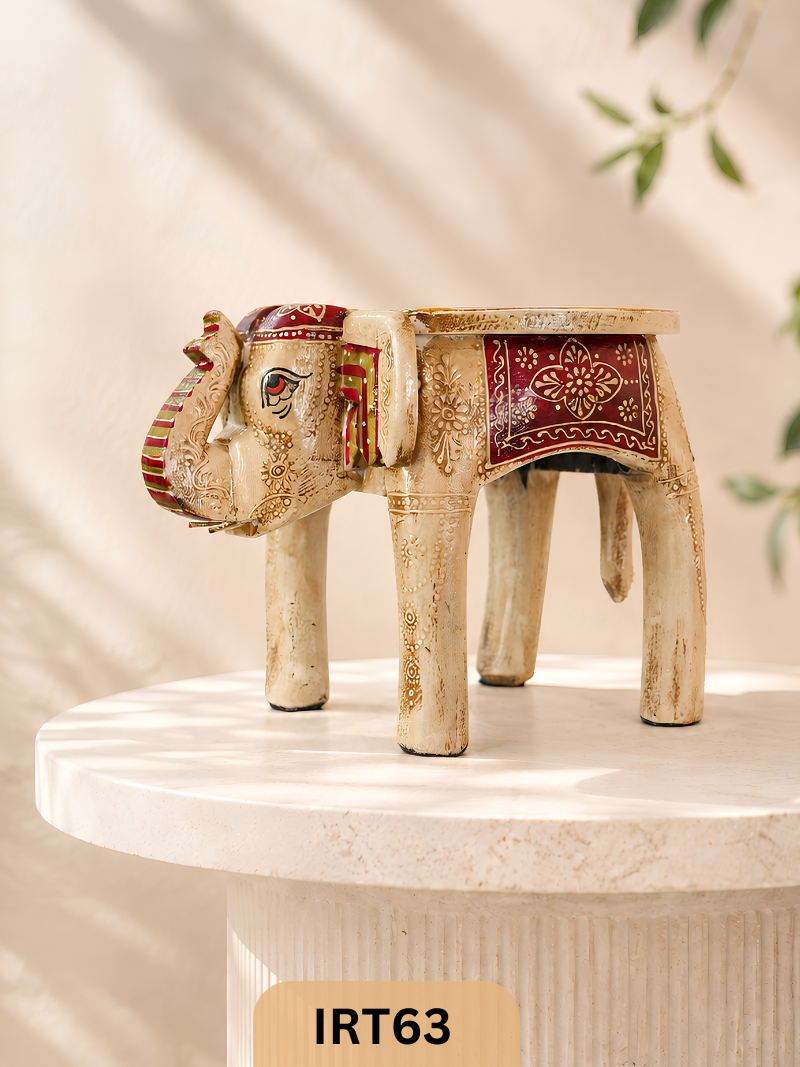 Jodhpur Royal Maharaja Elephant Wooden Stool – Handcrafted Decorative Side Table