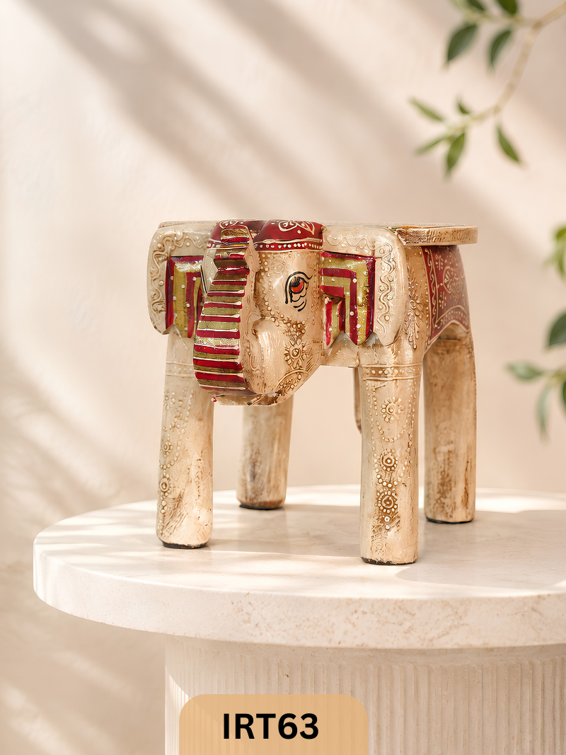 Jodhpur Royal Maharaja Elephant Wooden Stool – Handcrafted Decorative Side Table