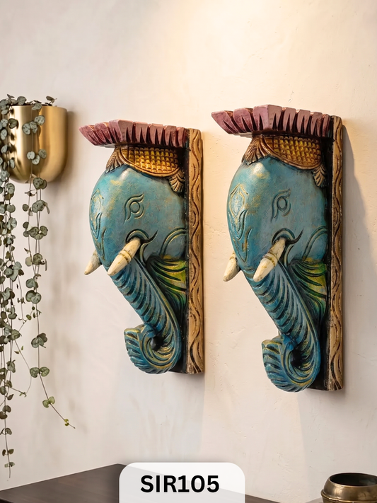 Royal Heritage Elephant Wall Art Set – Handcrafted Indian Elephant Decor Set | H : 11.5 IN W : 6 IN T : 1.8  IN